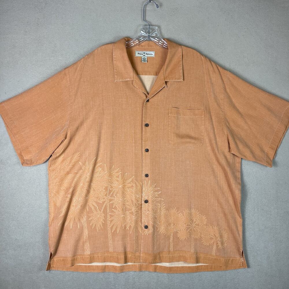 Tommy Bahama Shirt Mens XXL Orange Hawaiian Floral Print Short Sleeve Silk
